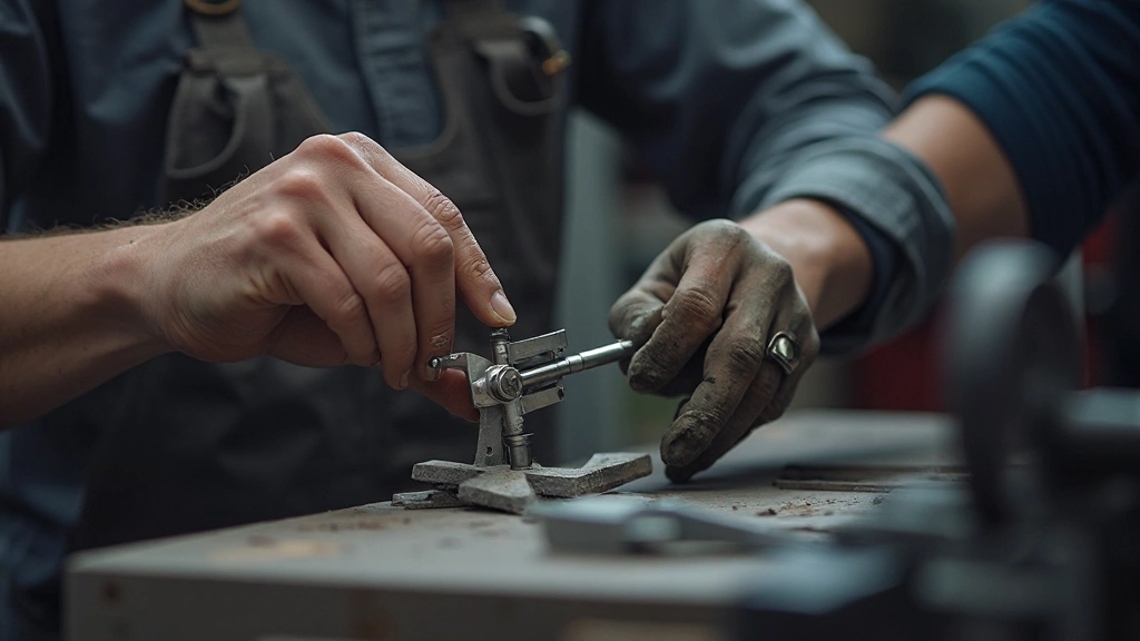 Handen die correct een precisiewerktuig positioneren tegen een werkstuk voor nauwkeurige meting