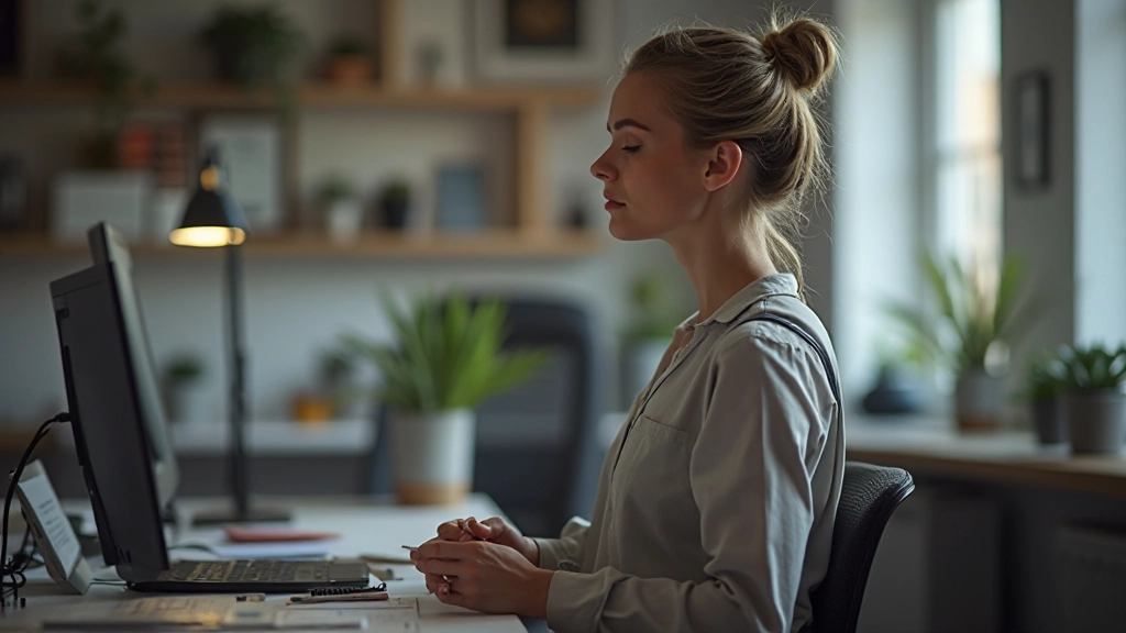 Kalme persoon in werkplaats die mediteert of zich concentreert met gesloten ogen voordat precisiewerk begint