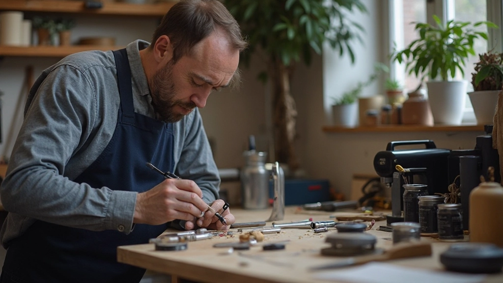 Ervaren vakman concentreert zich op gedetailleerd precisiewerk met gereedschap