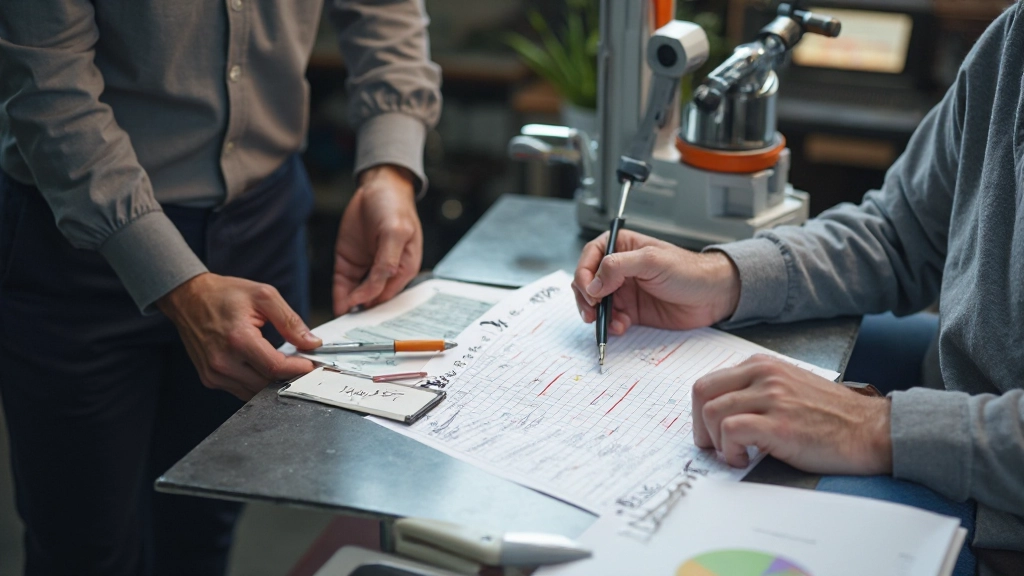 Gestructureerde werkplek met controlelijsten en nauwkeurige meetinstrumenten